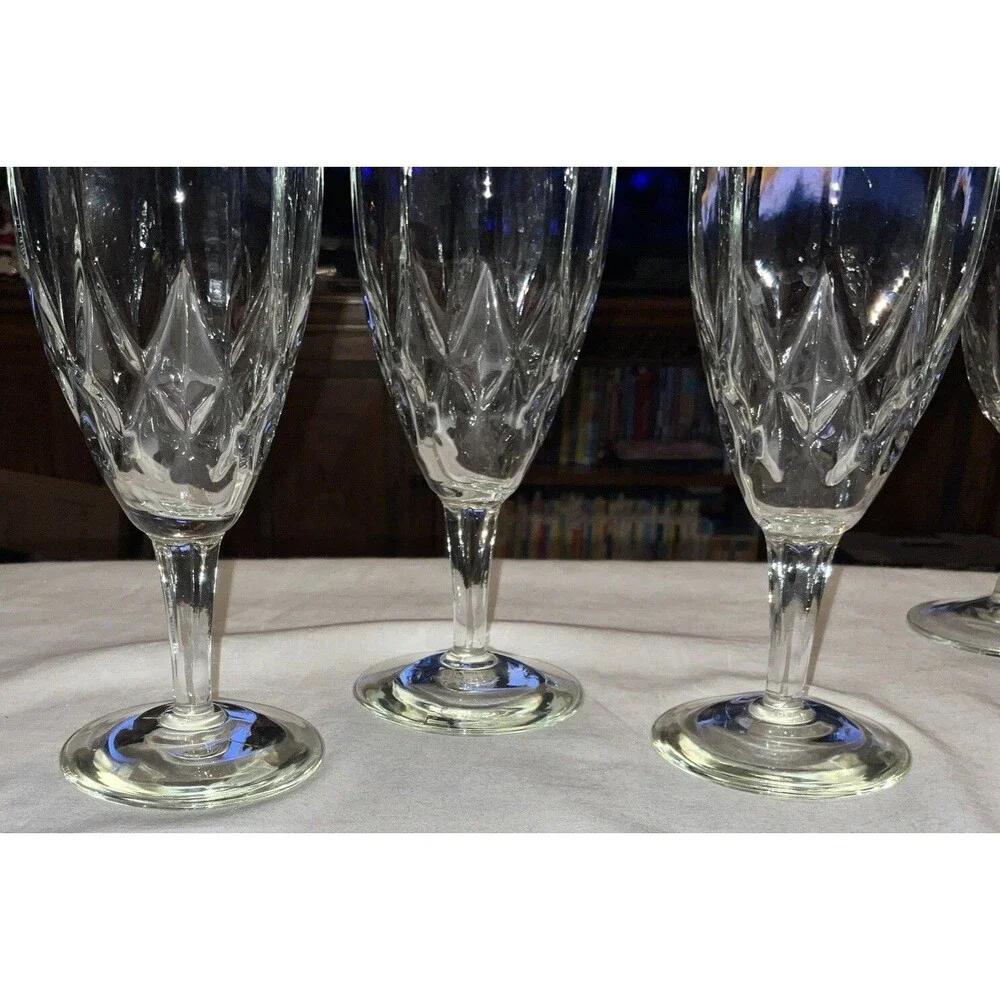 Anchor Hocking Glass CROWN POINT Diamond Champagne Footed Tumbler Goblet 1970’s